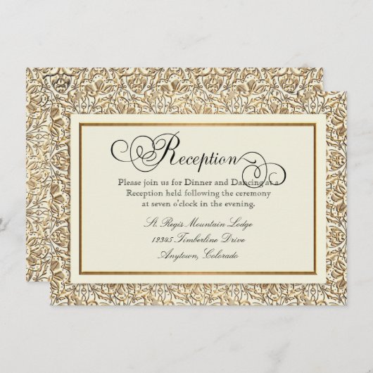 アールデコの新しいのフェイクな金ゴールドの花のダマスク織のレース エンクロージャーカード (正面/裏面)