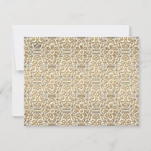 アールデコの新しいのフェイクな金ゴールドの花のダマスク織のレース 出欠カード (裏面)