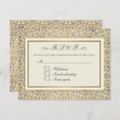 アールデコの新しいのフェイクな金ゴールドの花のダマスク織のレース 出欠カード (正面/裏面)