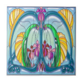 アールデコの暗い赤紫色のステンドグラス タイル (正面)