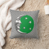 アールデコの月および星-ヒスイの緑および銀 クッション (ブランケット)