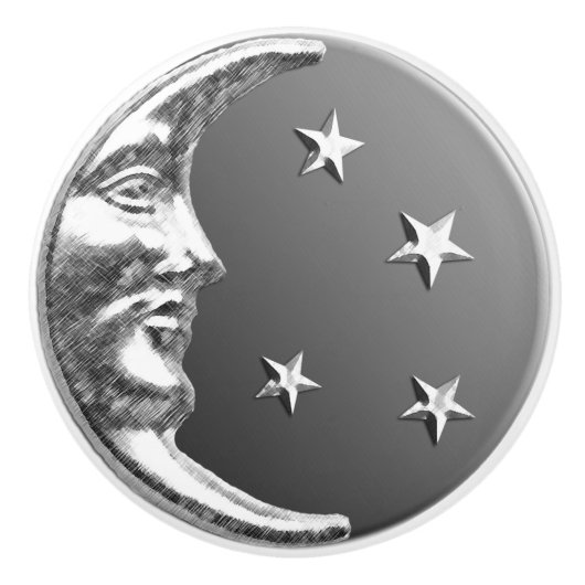 アールデコの月および星-灰色/灰色および銀 セラミックノブ (正面)