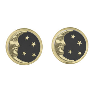 アールデコの月および星-黒および金ゴールド ゴールド カフスボタン