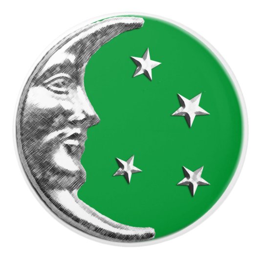 アールデコの月と星 – ジェードグリーンとシルバー セラミックノブ (正面)