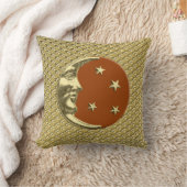 アールデコの月と星 – 錆び茶色と金ゴールド クッション (ブランケット)
