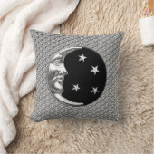 アールデコの月と星 – 黒と銀 クッション (ブランケット)