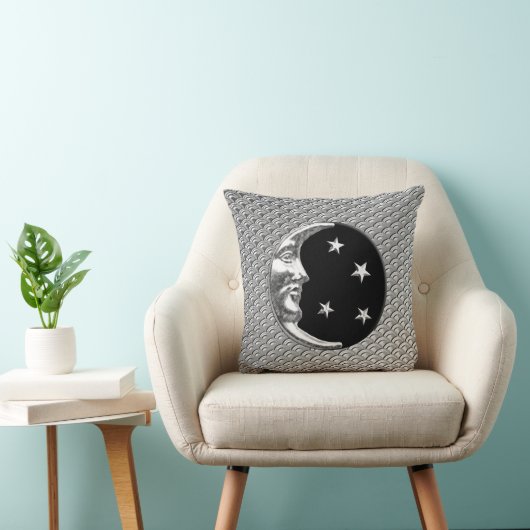 アールデコの月と星 – 黒と銀 クッション (椅子)