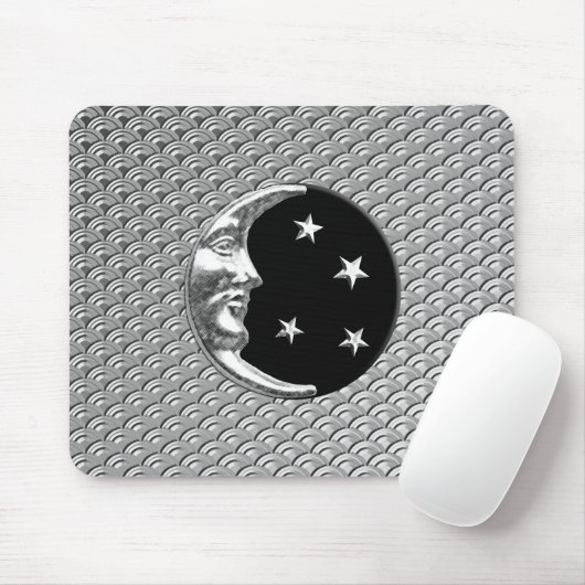 アールデコの月と星 – 黒と銀 マウスパッド (マウス)