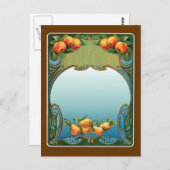 アールデコの梨と桃のヴィンテージ ポストカード (正面/裏面)