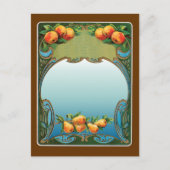 アールデコの梨と桃のヴィンテージ ポストカード (正面)