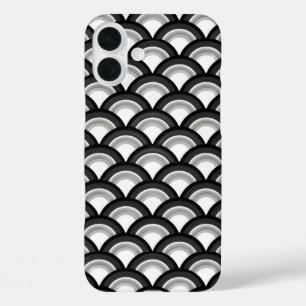 アールデコの波模様 - 黒と白 iPhone 16 PLUSケース