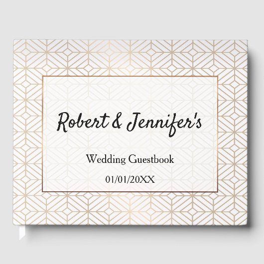 アールデコの白と金ゴールドフォイルの幾何学的 ゲストブック (正面)