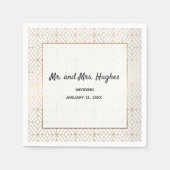 アールデコの白と金ゴールドフォイルの幾何学的 スタンダードカクテルナプキン (正面)