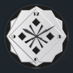 アールデコの白黒の幾何学的パターン ラージ壁時計<br><div class="desc">アールデコ、スタイル化、白黒の幾何学的パターンがスタックされ、切り子面エッジを持つ3dルック形状 – デジタルアート</div>