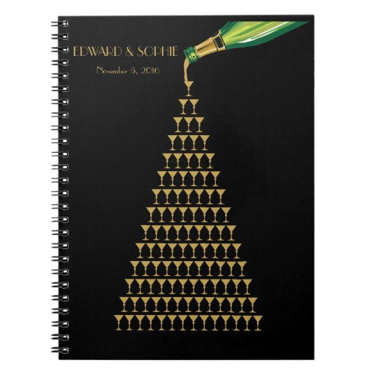 アールデコの素晴らしいGatsbyのシャンペンの結婚式の来客名簿 ノートブック (正面)