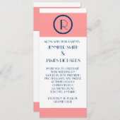 アールデコの結婚式招待状の珊瑚の濃紺の白 招待状 (正面/裏面)