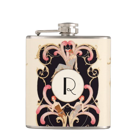 アールデコの美しいのファッションのコスチュームデザイナーのモノグラム フラスク (正面)