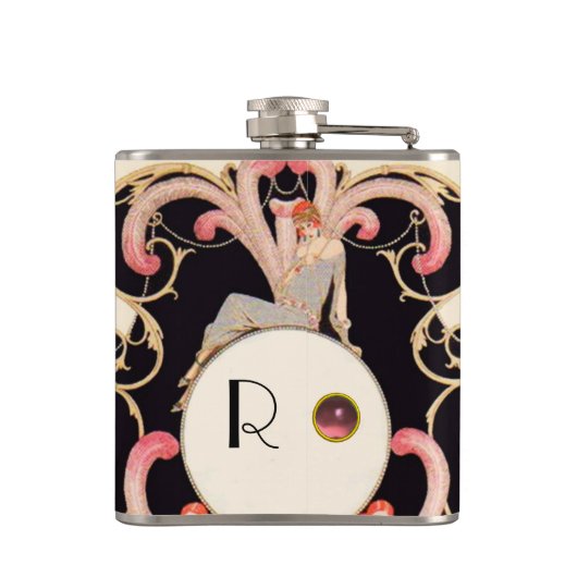 アールデコの美しいのファッションのコスチュームデザイナーのモノグラム フラスク (裏面)