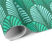 アールデコの羽のパターン、ターコイズおよび水 ラッピングペーパー (ロールコーナー)