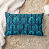 アールデコの羽パターン、紺碧 ランバークッション (ブランケット)