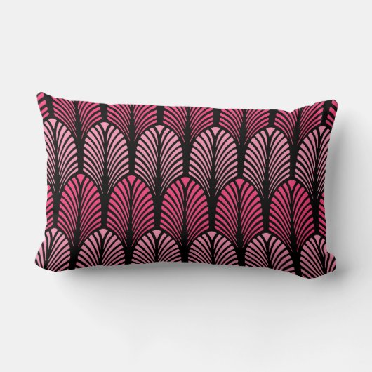 アールデコの羽パターン、赤紫のピンクおよび黒い ランバークッション (裏面)