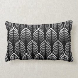 アールデコの羽パターン、銀製灰色および黒 ランバークッション