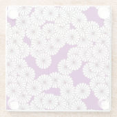 アールデコの花のパターン – 白（紫） ガラスコースター (裏面)