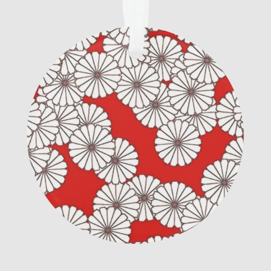 アールデコの花のパターン – 白（赤） オーナメント (裏面)