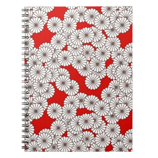 アールデコの花のパターン – 白（赤） ノートブック (正面)