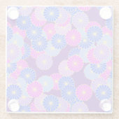 アールデコの花のパターン – 紫、青、紫 ガラスコースター (裏面)