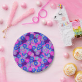 アールデコの花のパターン – 紫、青、紫 ペーパープレート (パーティー)
