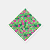 アールデコの花のパターン – 緑の色合い、明るい赤紫色 スタンダードカクテルナプキン (角)