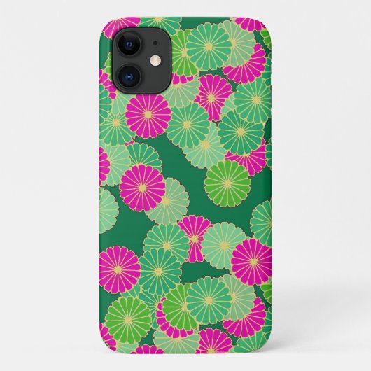 アールデコの花のパターン – 緑の色合い、明るい赤紫色 Case-Mate iPhoneケース (裏面)