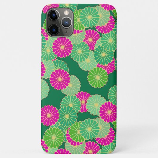 アールデコの花のパターン – 緑の色合い、明るい赤紫色 Case-Mate iPhoneケース (裏面)