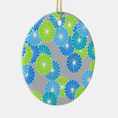 アールデコの花のパターン – 青とライムグリーン セラミックオーナメント (右)