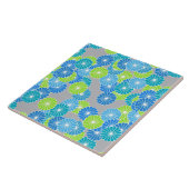 アールデコの花のパターン – 青とライムグリーン タイル (側面)