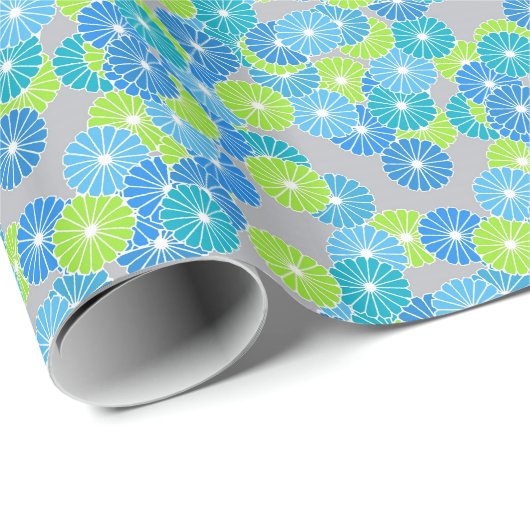 アールデコの花のパターン – 青とライムグリーン ラッピングペーパー (ロールコーナー)
