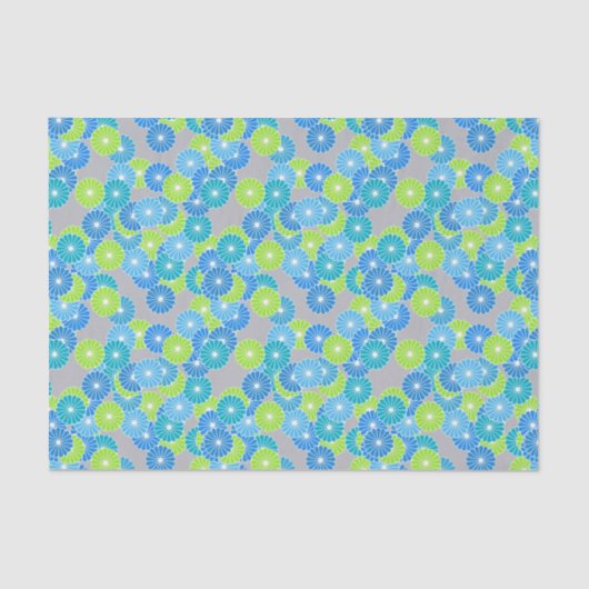アールデコの花のパターン – 青とライムグリーン 薄葉紙 (正面)