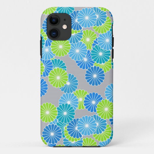 アールデコの花のパターン – 青とライムグリーン Case-Mate iPhoneケース (裏面)