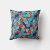 アールデコの花のパターン – 青、ターコイズ、赤 クッション (裏面)