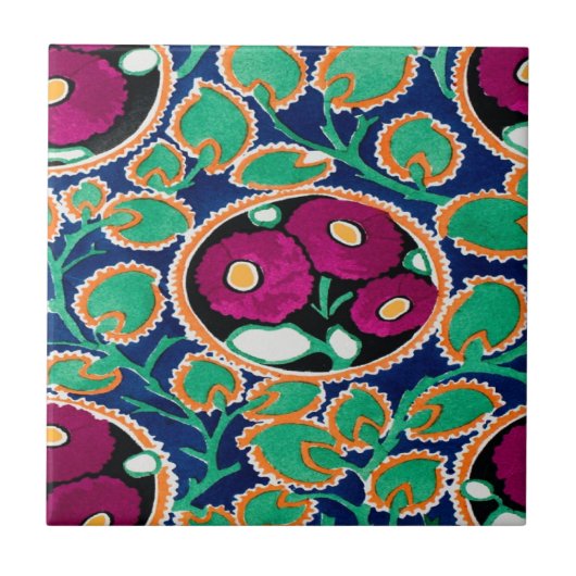 アールデコの花を飾ったタイル タイル (正面)