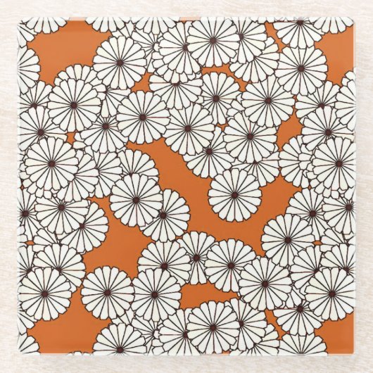 アールデコの花柄 – さび付きクリーム ガラスコースター (正面)