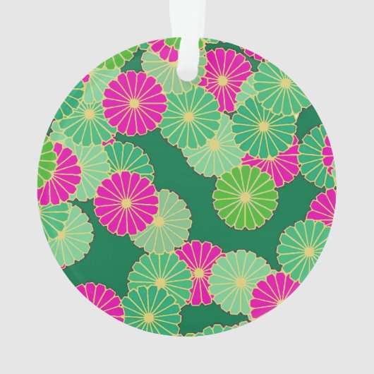 アールデコの花柄 - グリーンとフクシアの色合い オーナメント (裏面)
