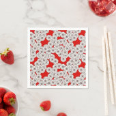 アールデコの花柄 - 赤地に白 スタンダードカクテルナプキン (インサイチュ)