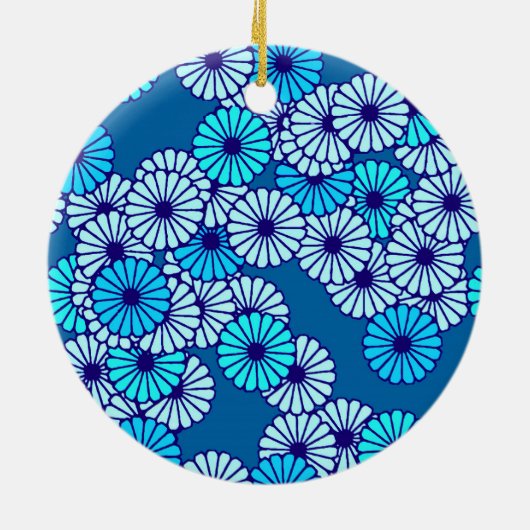 アールデコの花柄 – 青の色合い セラミックオーナメント (裏面)