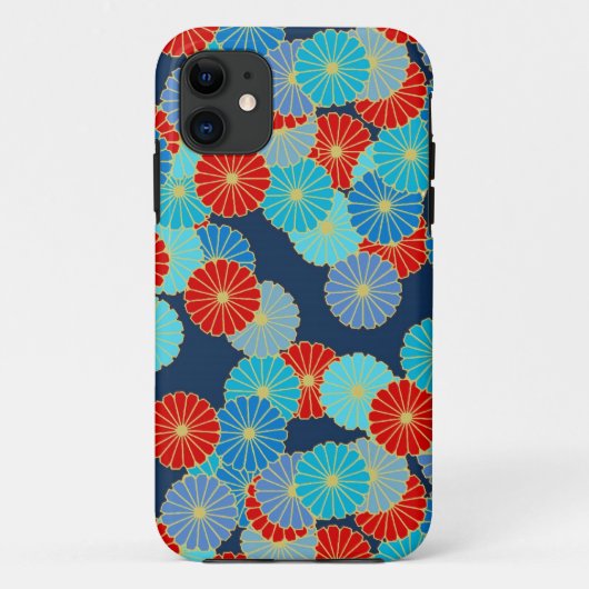 アールデコの花柄 - 青、ターコイズブルー、赤 Case-Mate iPhoneケース (裏面)
