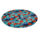 アールデコの花柄 – 青、ターコイズ、赤 カッティングボード (角)