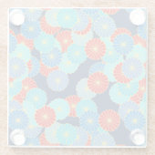 アールデコの花柄 – 青、ターコイズ、赤 ガラスコースター (裏面)