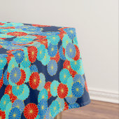アールデコの花柄 – 青、ターコイズ、赤 テーブルクロス (インサイチュ)