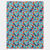 アールデコの花柄 – 青、ターコイズ、赤 フリースブランケット (正面)